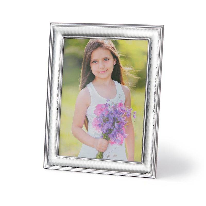 Sterling overlay hammered photo frame with smooth inner border, for portrait photo