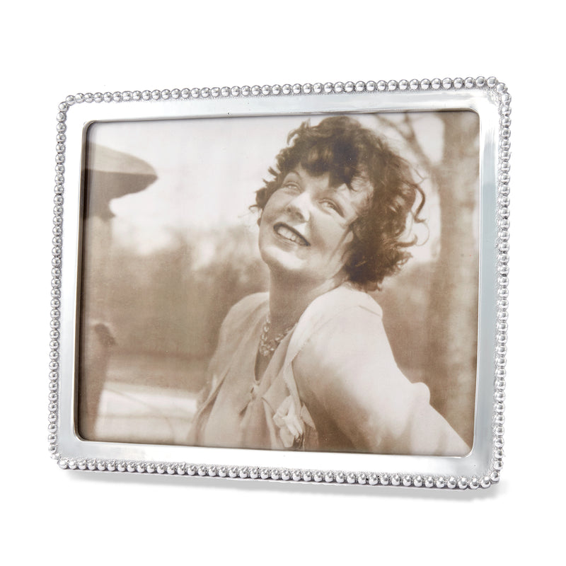 8x10 photo frame with silver pearl-like beaded border, rectangular glass front.