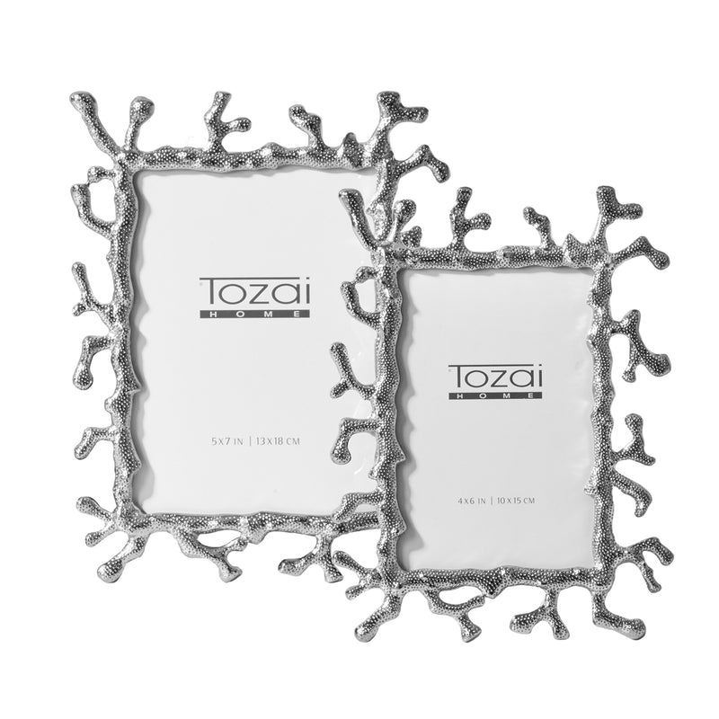 Set of two silver coral-style photo frames, 5x7 and 4x6 sizes
