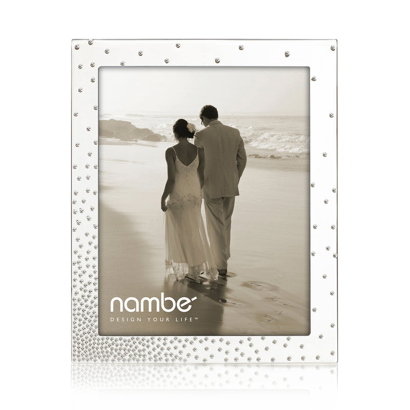 Nambe Dazzle silver plate picture frame with rhinestone-like stud border, 4x6