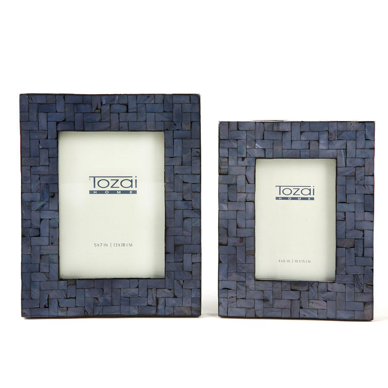 Set of two dark blue woven photo frames with square openings