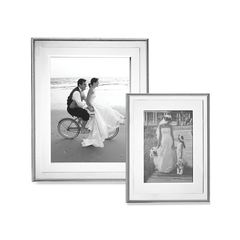 Reed & Barton Kenlie 5x7 photo frame, silver textured border, two frames shown