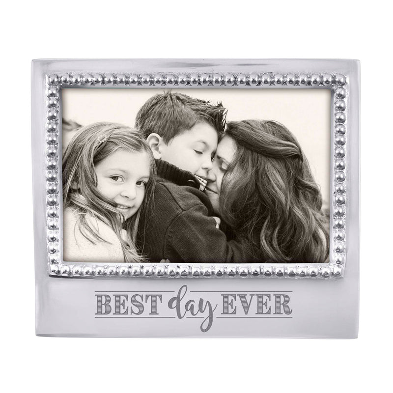 Mariposa beaded 4x6 photo frame with silver border and 'Best day Ever' text