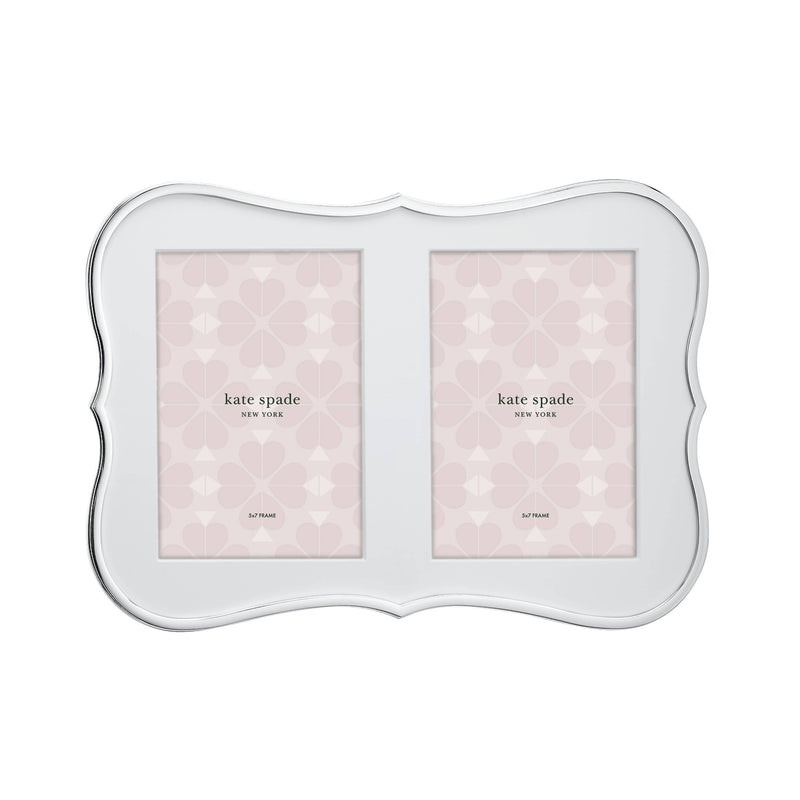 Kate Spade New York Crown Point double invitation frame, silver plate, wavy holds 5x7 photos
