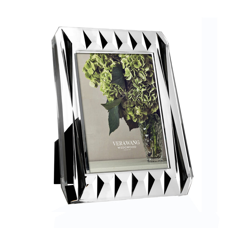 5x7 photo frame with silver diamond-cut border, clear glass front