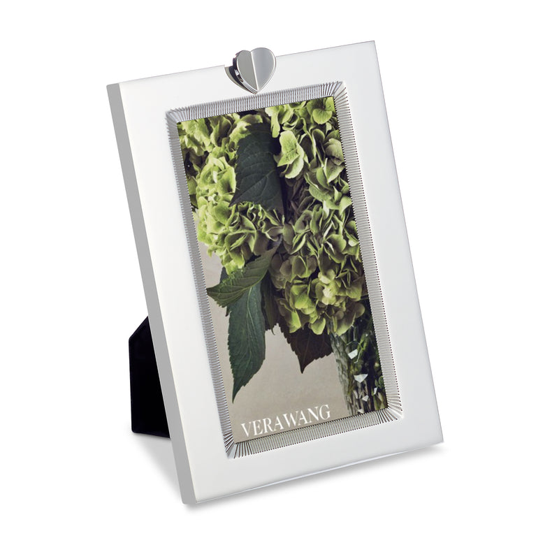 White baby photo frame with heart charm and VERAWANG nameplate