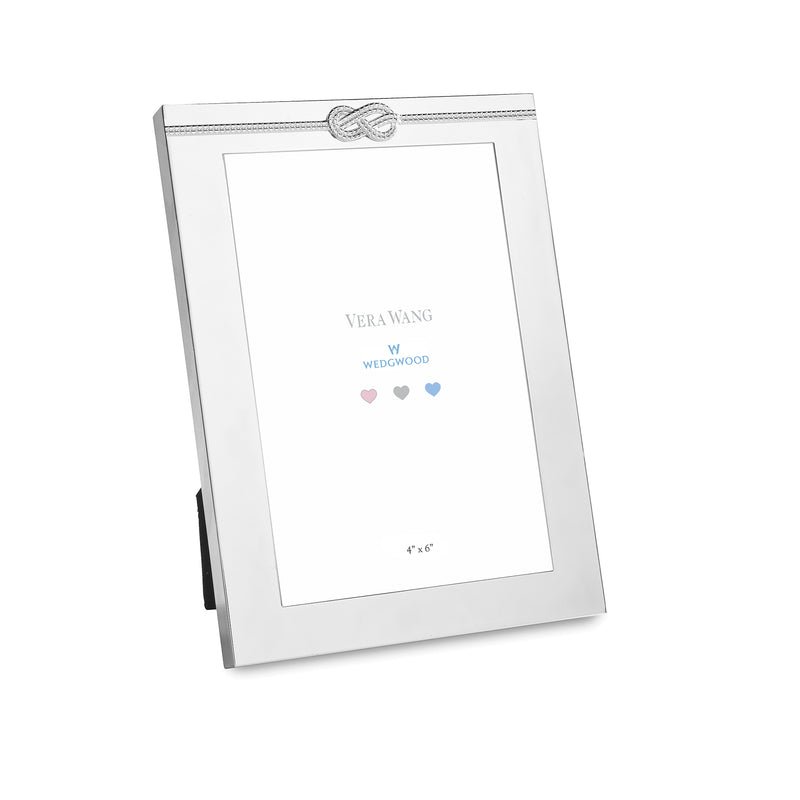 Silver baby picture frame, 4x6, with infinity bow detail at top