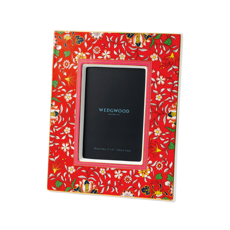 Wedgwood Wonderlust crimson jewel 4x6 photo frame, red floral design with pink border