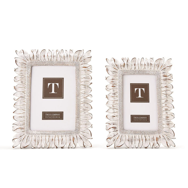 Set of 2 sunflower photo frames with metallic petal border and ornate square openings