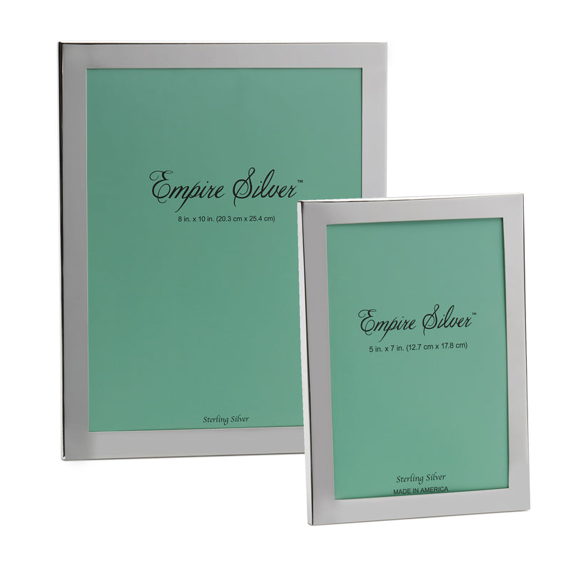 Sterling silver picture frame set with 5x7 and 8x10 openings, flat mat, silver border