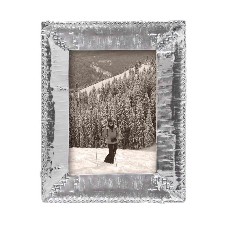 Birch 5x7 picture frame with textured silver finish and landscape photo insert