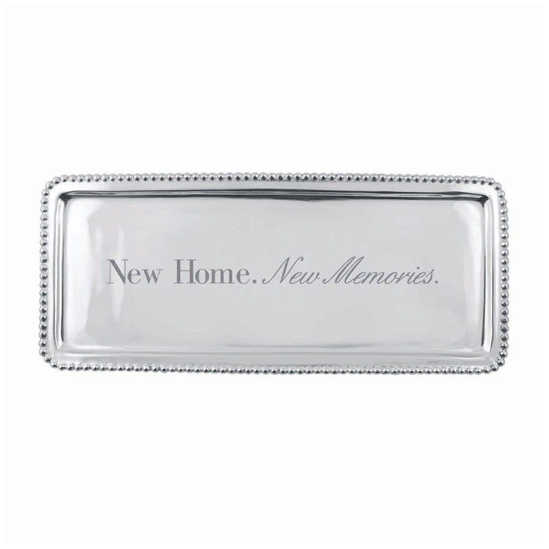 Beaded long serving tray with silver beaded rim and 