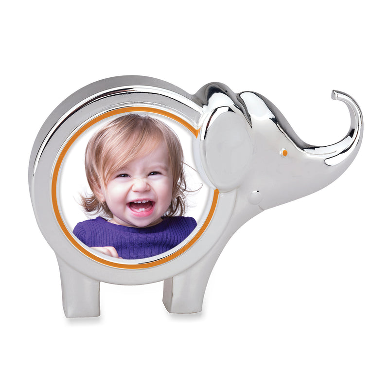 Reed & Barton elephant round picture frame with silver finish and orange enamel ring