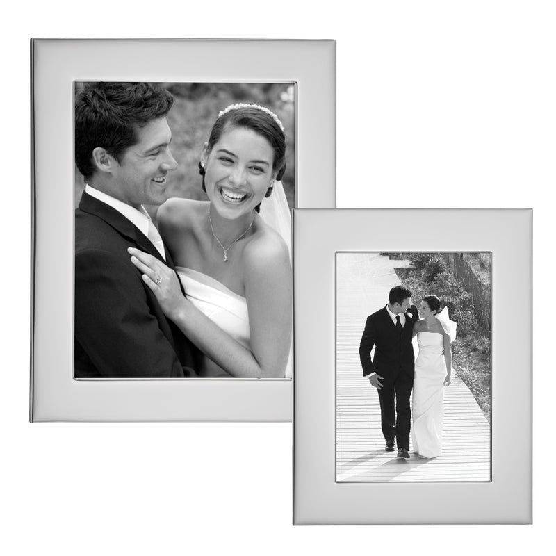 Silverplate wide-border picture frames, silver tone with smooth rectangular design