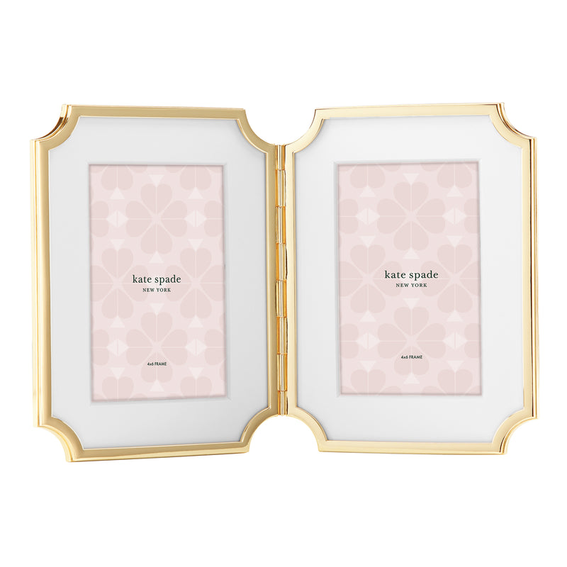 Gold-plated 4x6 double photo frame with two vertical openings and glass front