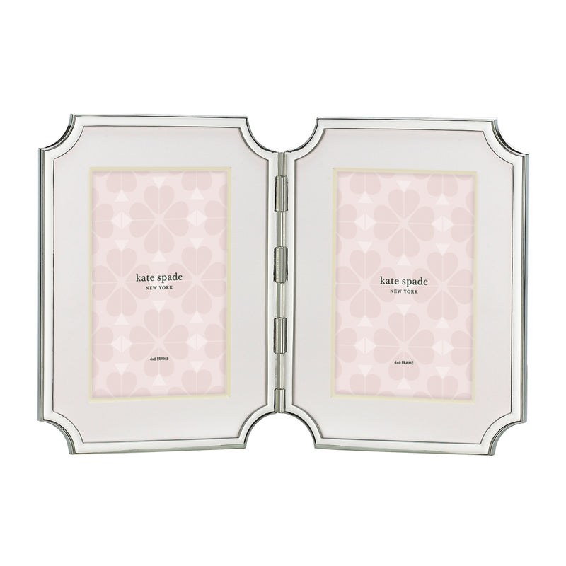 Kate Spade New York silver-plated double 4x6 picture frame with hinged center