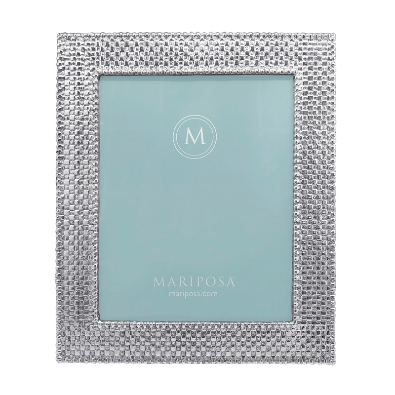 8x10 basketweave frame with silver texture and light blue photo mat
