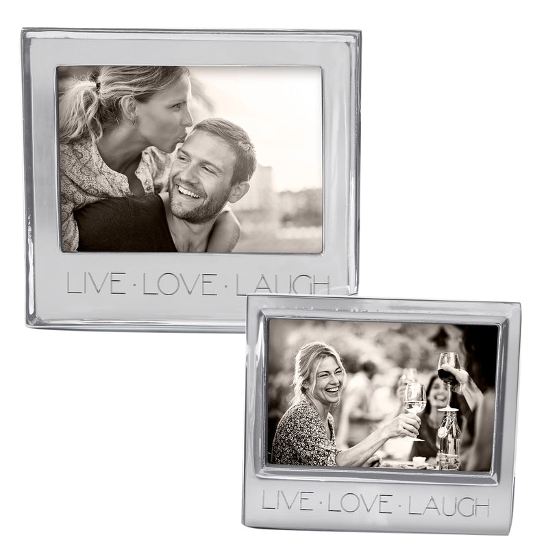 Mariposa signature live love laugh photo frame, silver, with couple photo