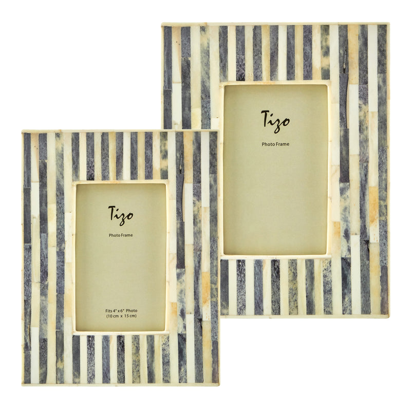 Gray and white faux bone picture frames, striped design, for 4x6 and 5x7 photos