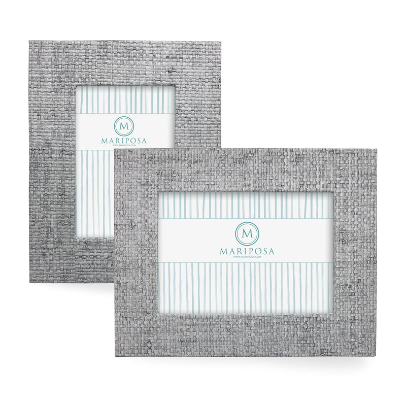 Pale gray faux grasscloth picture frame, rectangular, set of 2