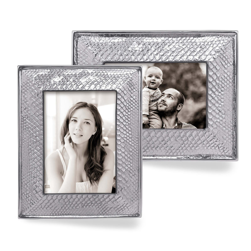 Mariposa snakeskin picture frame, silver textured finish, two frames shown