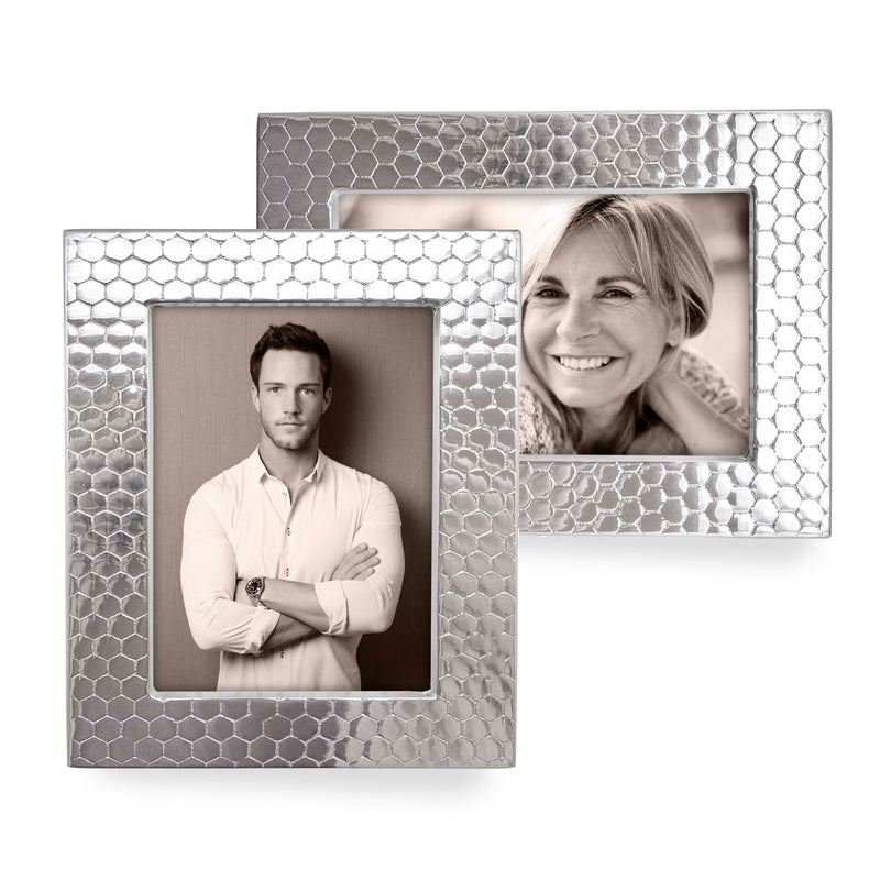 Silver honeycomb picture frame with two rectangular photo openings