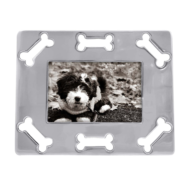 Dog bone 4x6 picture frame with silver-tone metal and bone-shaped corner accents