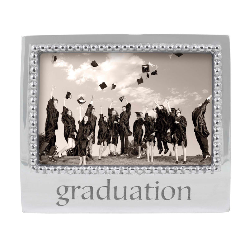 Silver 4x6 picture frame with beaded border and graduation text at bottom