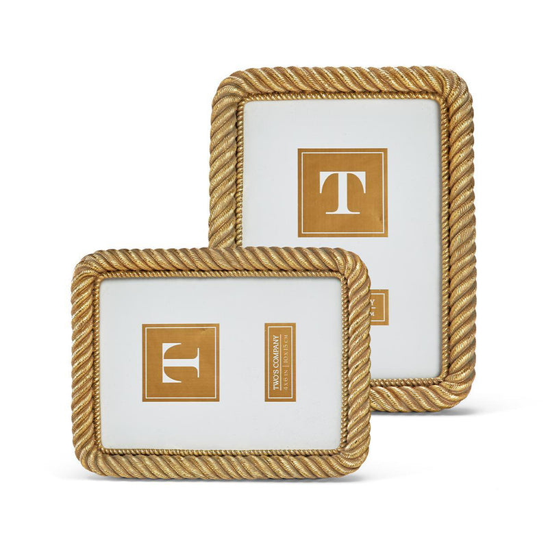 Set of 2 gold roped picture frames, landscape and portrait, ornate rope borders