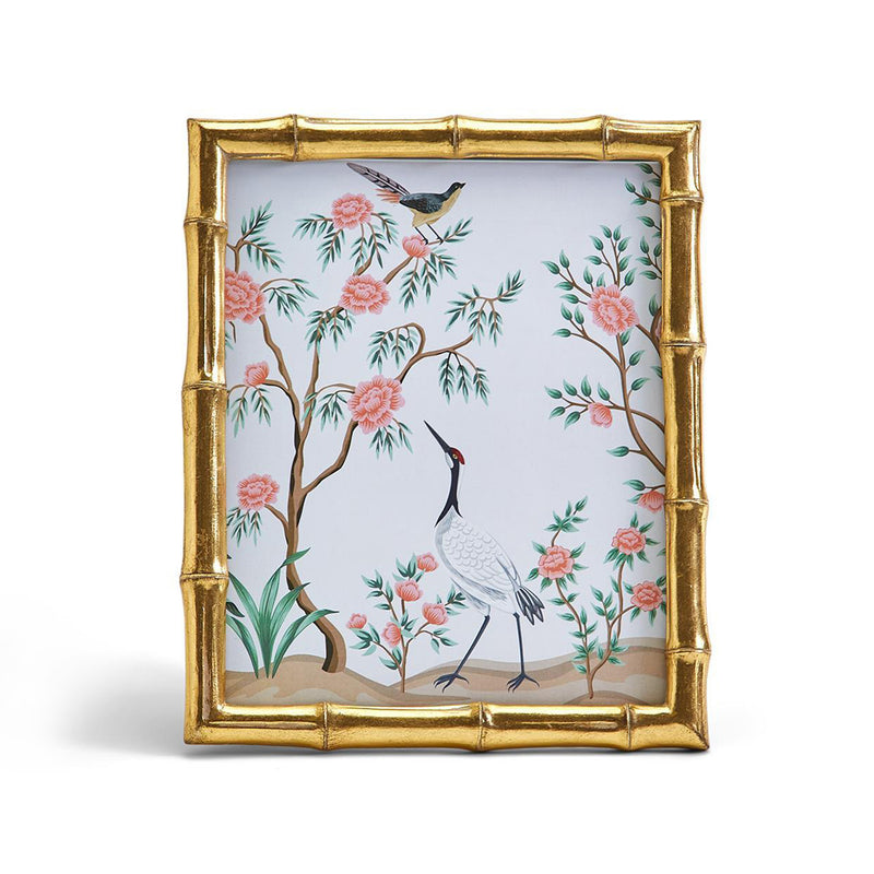 Golden bamboo 8x10 picture frame with floral bird artwork window