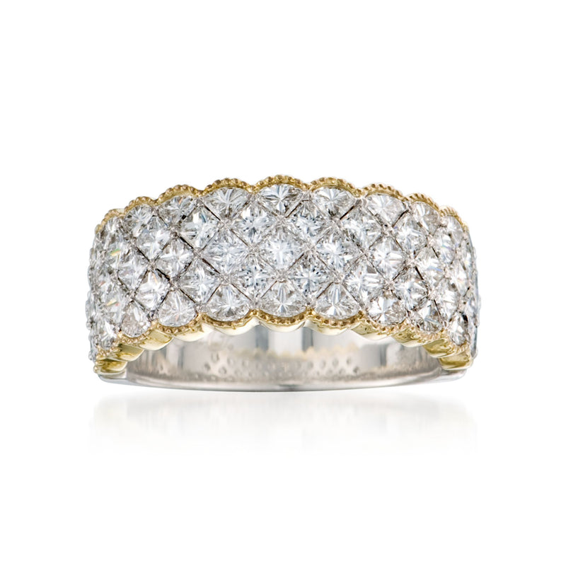 18kt two-tone gold diamond ring with wide pavé-style band