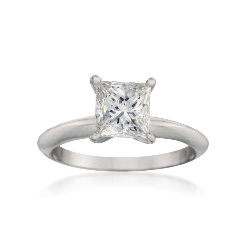 18kt white gold solitaire engagement ring with princess-cut diamond center