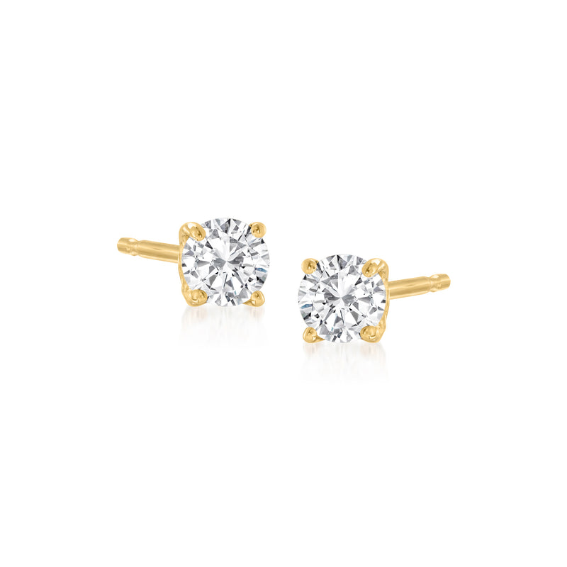 14kt yellow gold diamond stud earrings with round center stones