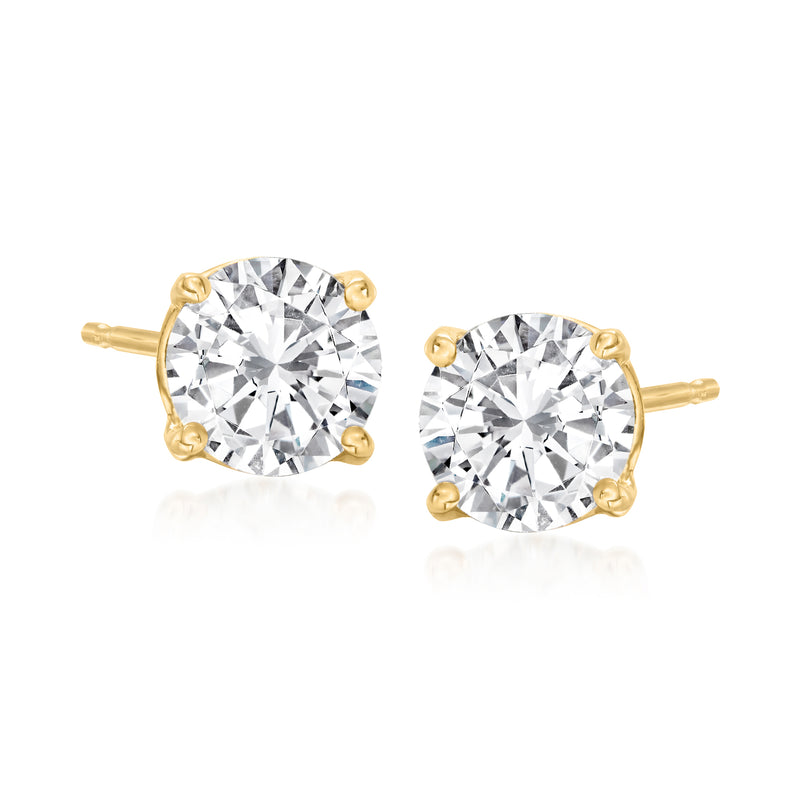 14kt yellow gold diamond stud earrings with round bezel-set stones, pair view
