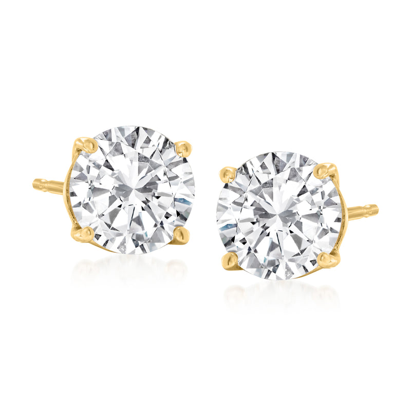 14kt yellow gold diamond stud earrings with round stones and four-prong settings