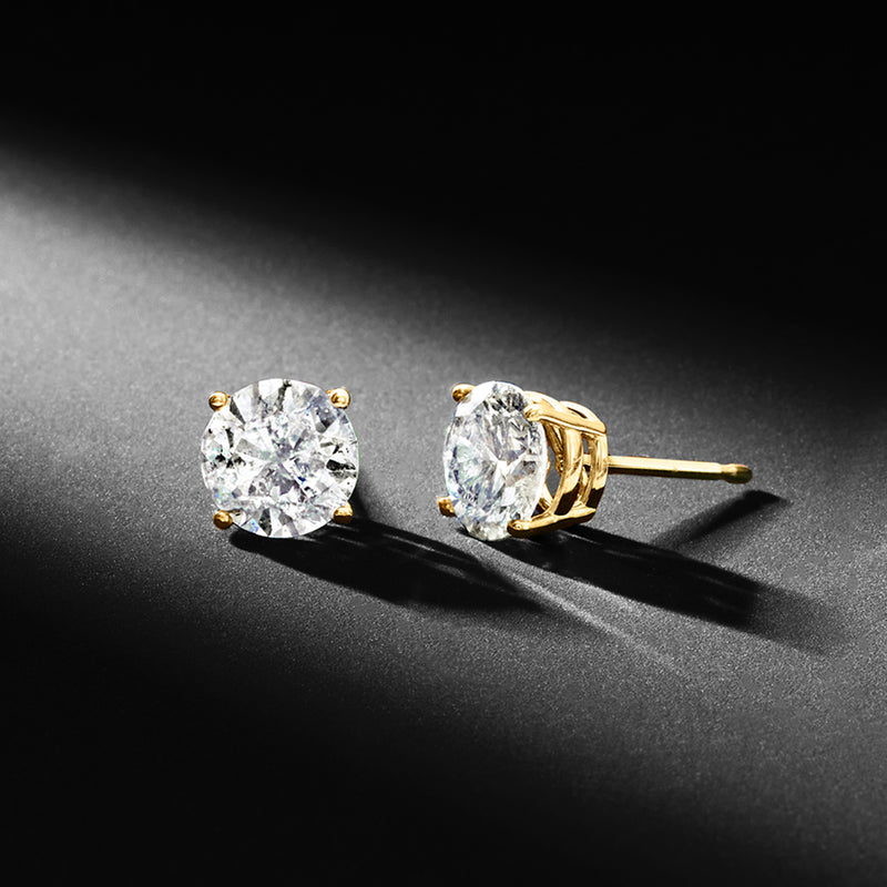 Yellow gold diamond stud earrings with round stones and gold post backs