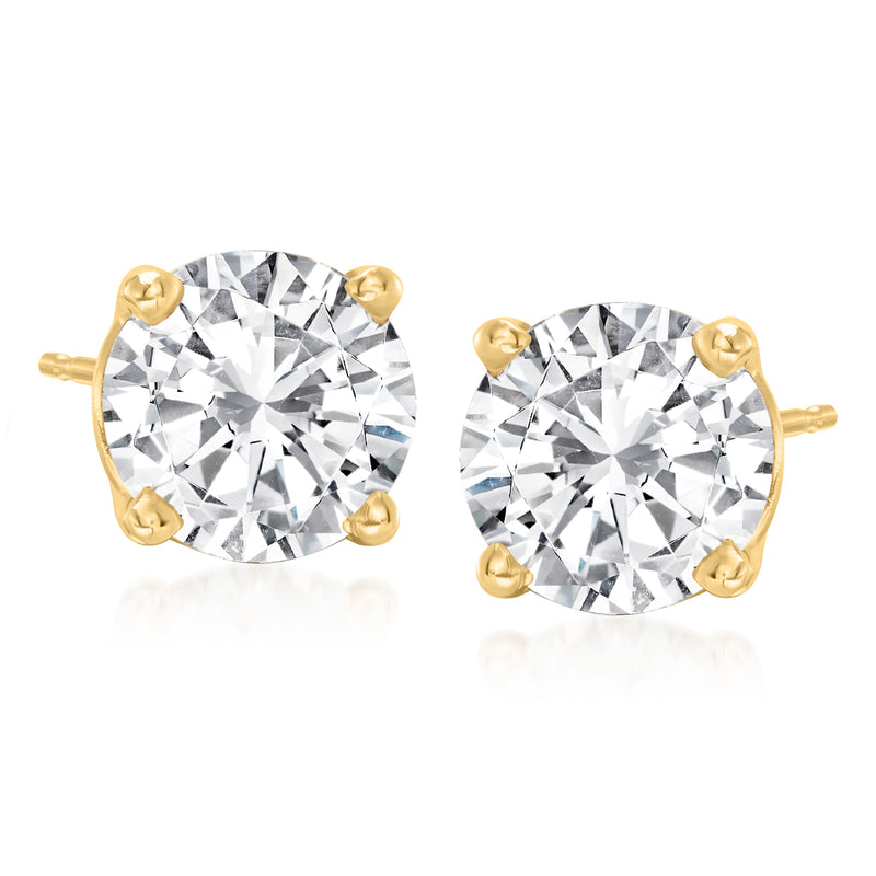 Round diamond stud earrings, 14kt yellow gold four-prong settings