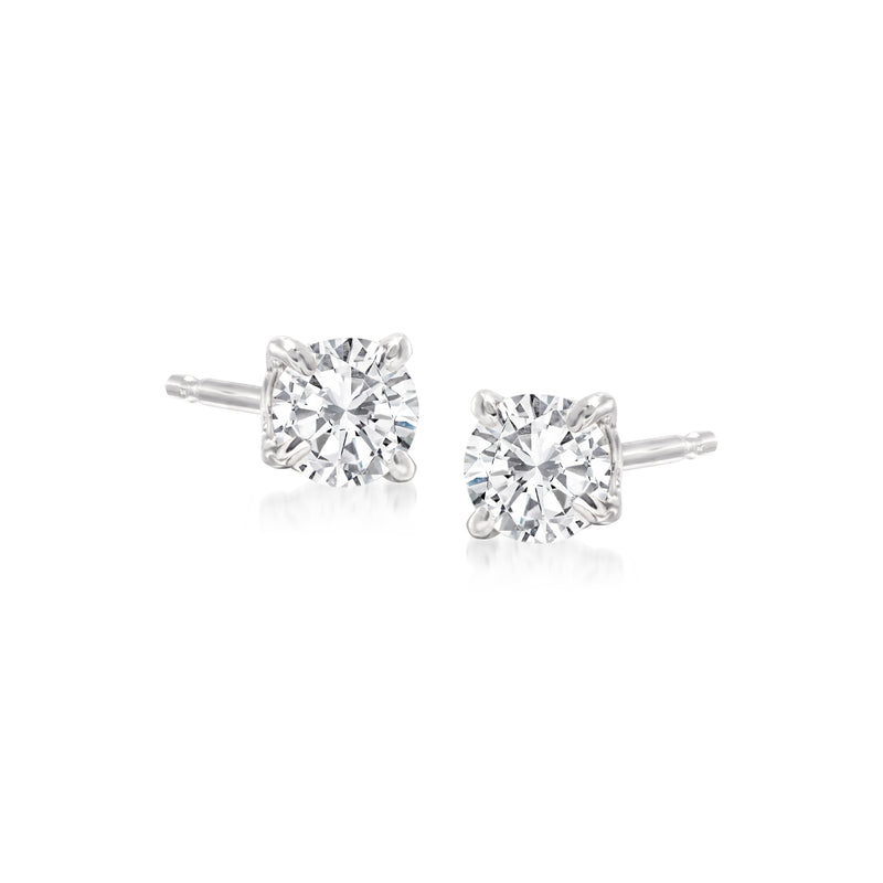 14kt white gold diamond stud earrings with round brilliant cut center stones