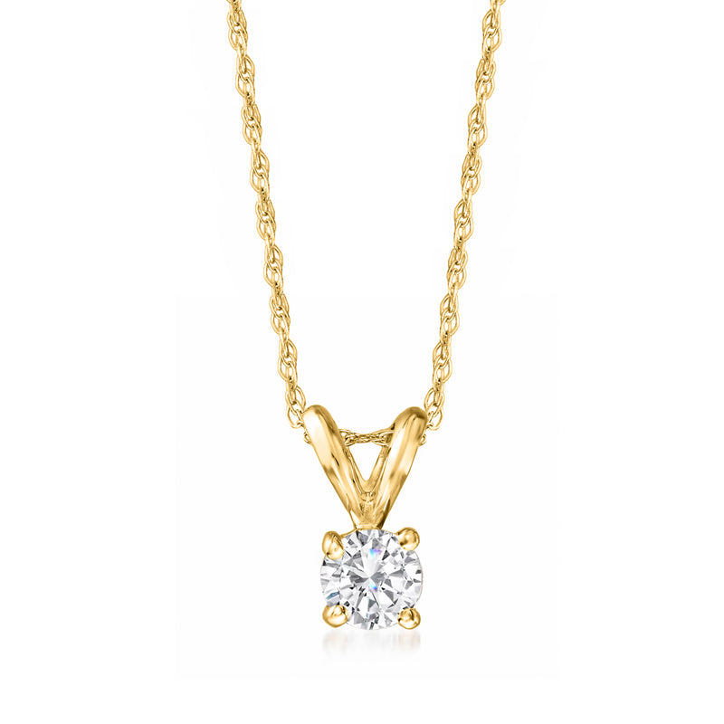 14kt yellow gold solitaire diamond pendant necklace with round center stone