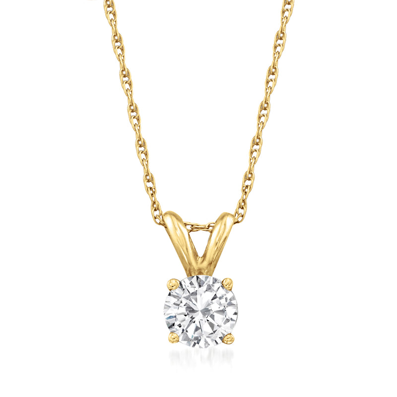 14k yellow gold solitaire diamond necklace with round brilliant diamond in prong setting
