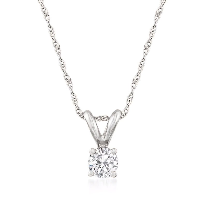 14kt white gold diamond solitaire pendant necklace with round center stone