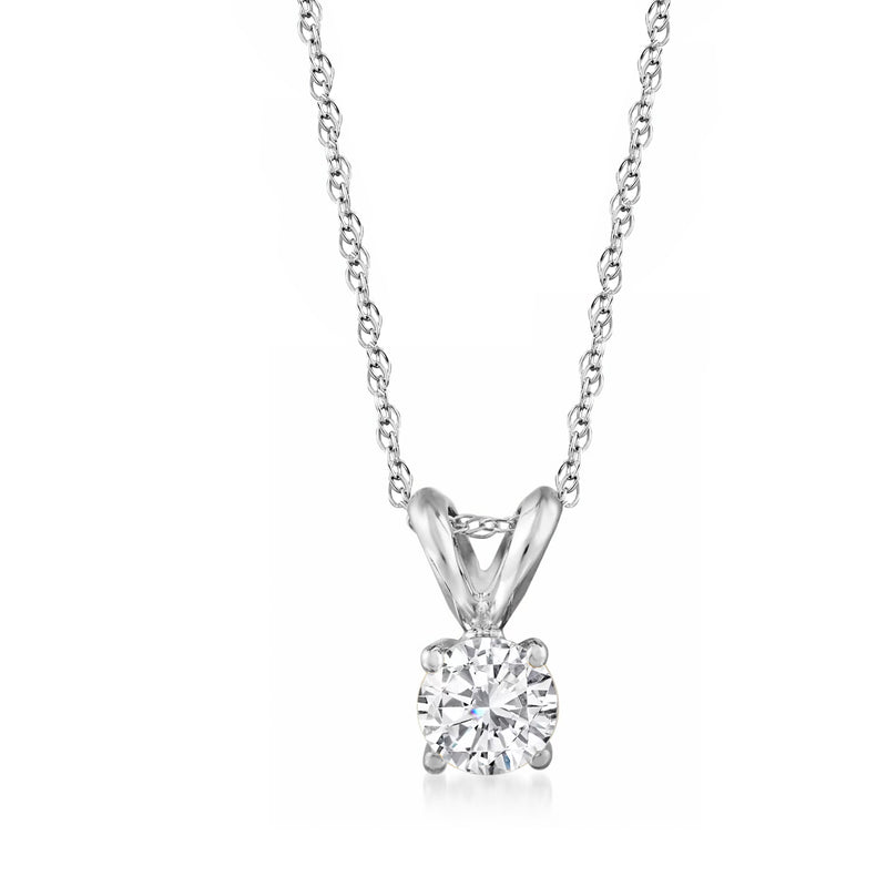14kt white gold solitaire diamond necklace with round brilliant center stone