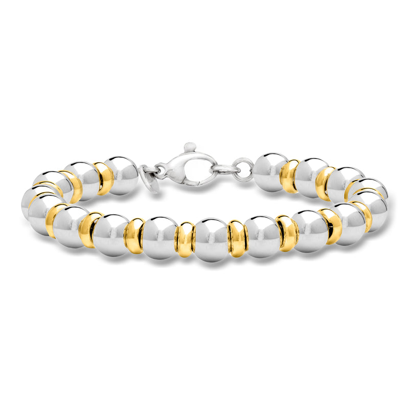 Sterling silver bead bracelet with 22kt gold over accents and clasp links