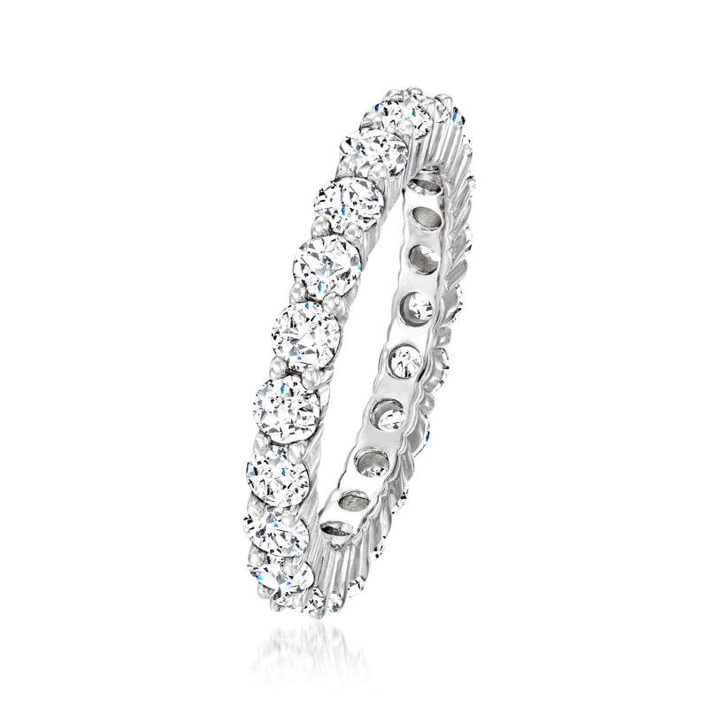 Sterling silver CZ eternity band side view, round stones set in a continuous row