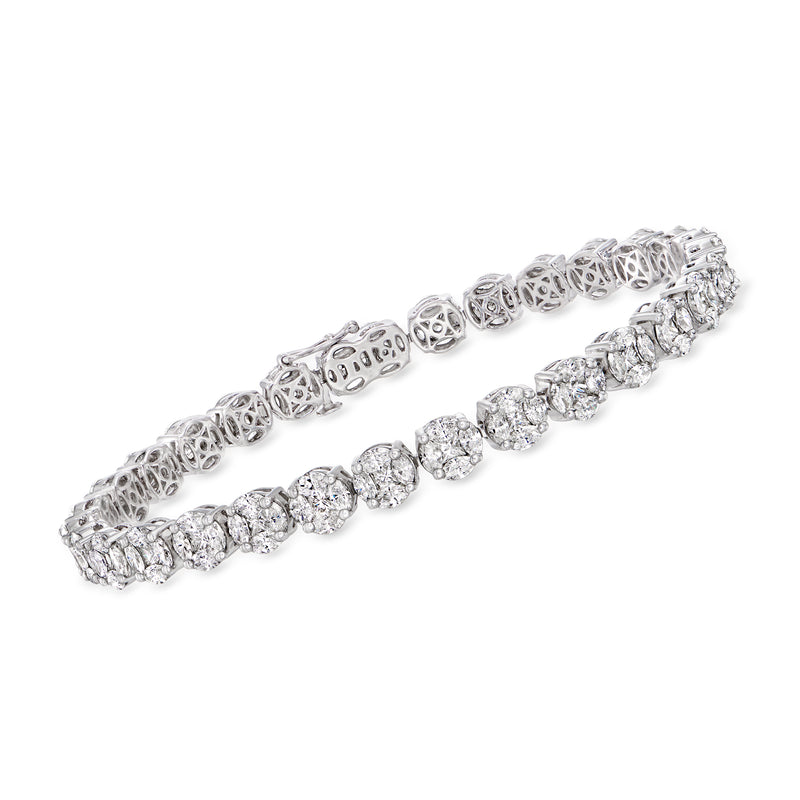 Diamond tennis bracelet in 18kt white gold with round diamond rows