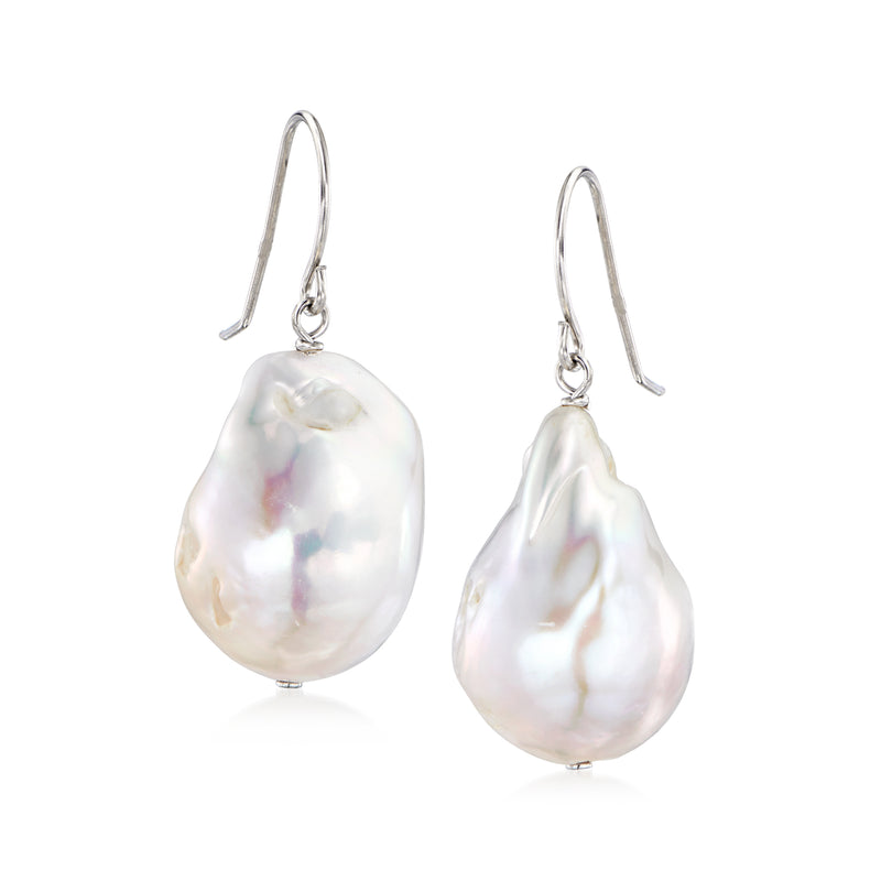 Sterling silver earwire pearl drop earrings, baroque white pearls