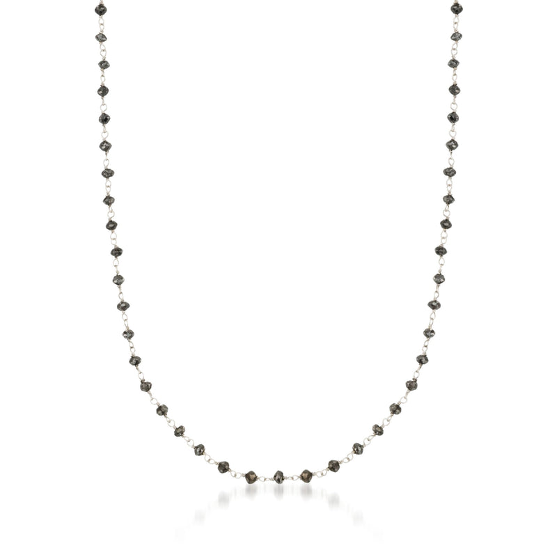 Black diamond beaded necklace with round dark stones in white gold chain