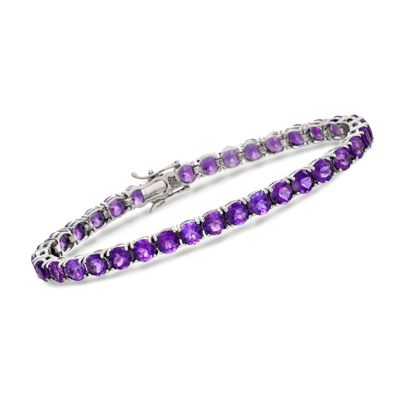 Amethyst tennis bracelet in sterling silver with two rows of purple gemstone links