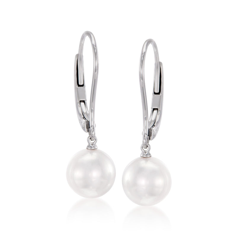 Mikimoto Akoya pearl drop earrings, 18kt white gold hoops with round 7mm pearls