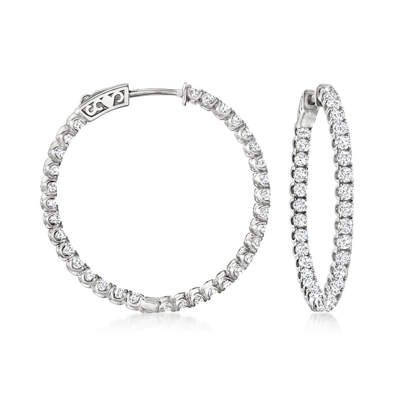 Sterling silver CZ inside-out hoop earrings with clear stones, oval sparkle frame